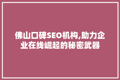 佛山口碑SEO机构,助力企业在线崛起的秘密武器 神马SEO