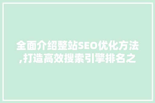 全面介绍整站SEO优化方法,打造高效搜索引擎排名之路 必应SEO