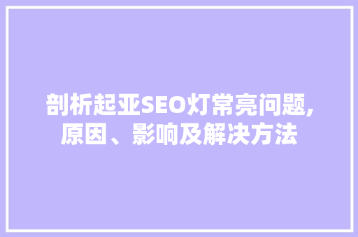 剖析起亚SEO灯常亮问题,原因、影响及解决方法 网站建设公司