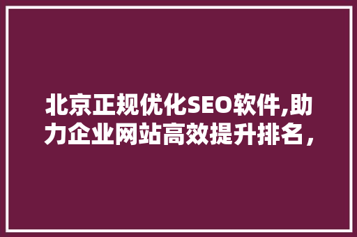 北京正规优化SEO软件,助力企业网站高效提升排名，开启互联网营销新篇章 SEO关键词