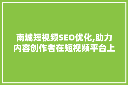 南城短视频SEO优化,助力内容创作者在短视频平台上脱颖而出