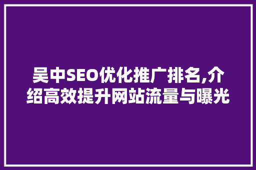 吴中SEO优化推广排名,介绍高效提升网站流量与曝光度的方法 神马SEO