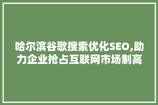 哈尔滨谷歌搜索优化SEO,助力企业抢占互联网市场制高点