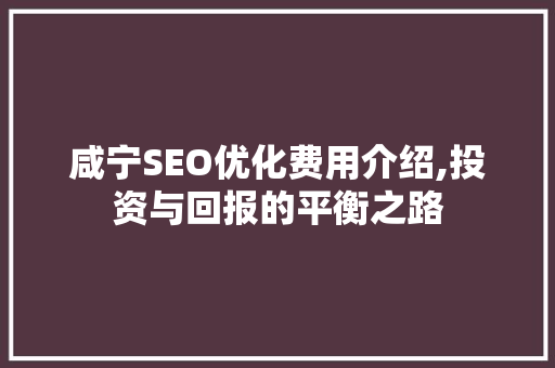 咸宁SEO优化费用介绍,投资与回报的平衡之路 百度SEO