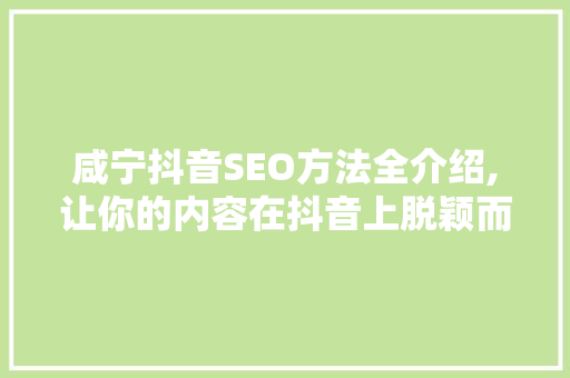 咸宁抖音SEO方法全介绍,让你的内容在抖音上脱颖而出
