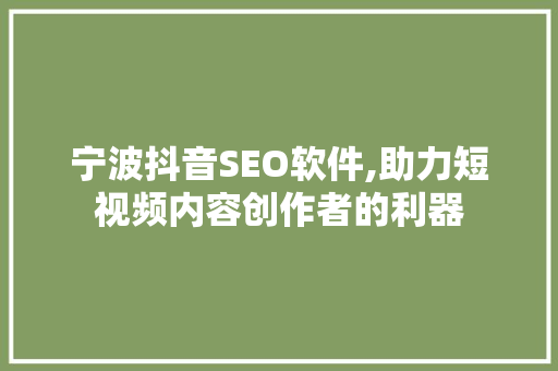 宁波抖音SEO软件,助力短视频内容创作者的利器