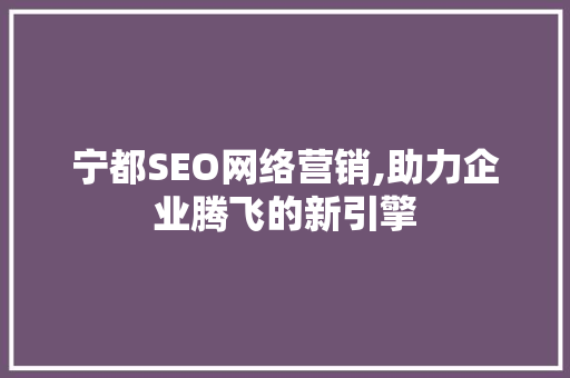 宁都SEO网络营销,助力企业腾飞的新引擎 百度SEO