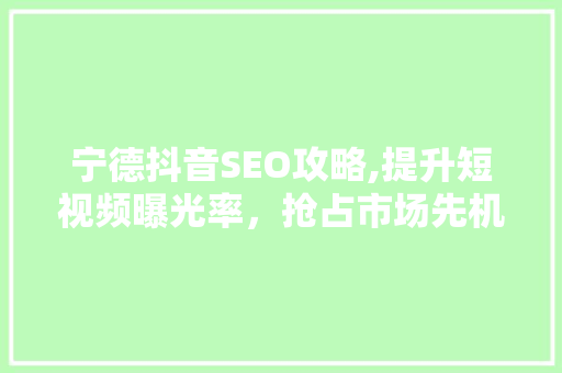 宁德抖音SEO攻略,提升短视频曝光率，抢占市场先机 百度SEO