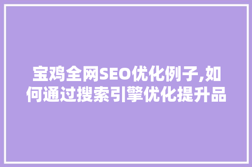 宝鸡全网SEO优化例子,如何通过搜索引擎优化提升品牌影响力 搜狗SEO