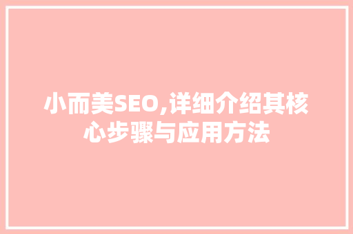 小而美SEO,详细介绍其核心步骤与应用方法 网站建设公司