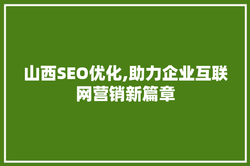 山西SEO优化,助力企业互联网营销新篇章 网站建设公司