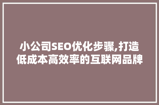 小公司SEO优化步骤,打造低成本高效率的互联网品牌 神马SEO