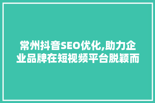 常州抖音SEO优化,助力企业品牌在短视频平台脱颖而出 网站建设公司