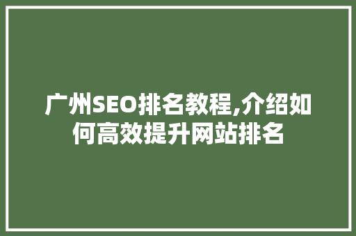 广州SEO排名教程,介绍如何高效提升网站排名 必应SEO