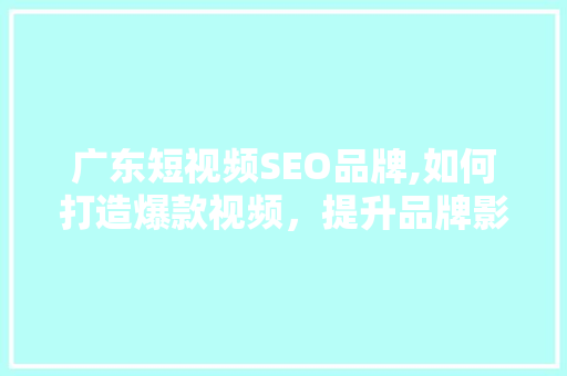 广东短视频SEO品牌,如何打造爆款视频，提升品牌影响力 搜狗SEO