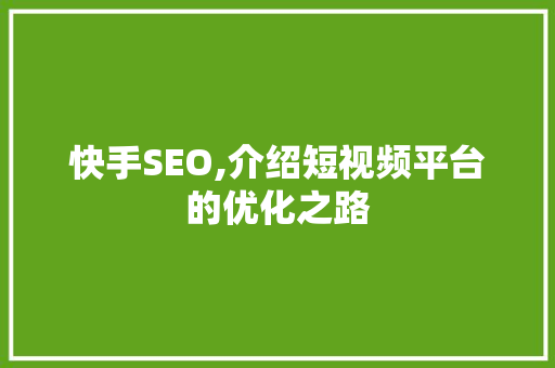 快手SEO,介绍短视频平台的优化之路
