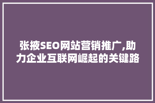 张掖SEO网站营销推广,助力企业互联网崛起的关键路径 SEO关键词