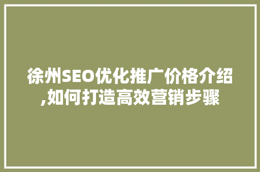 徐州SEO优化推广价格介绍,如何打造高效营销步骤 百度SEO