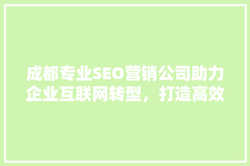 成都专业SEO营销公司助力企业互联网转型，打造高效网络品牌 神马SEO