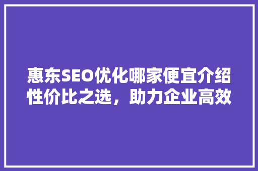 惠东SEO优化哪家便宜介绍性价比之选，助力企业高效推广 搜狗SEO