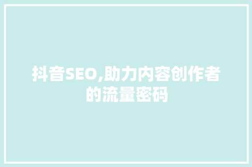 抖音SEO,助力内容创作者的流量密码 网站建设公司