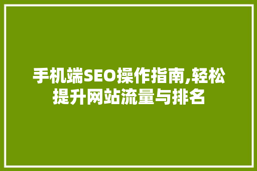 手机端SEO操作指南,轻松提升网站流量与排名 必应SEO