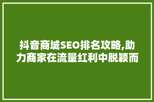 抖音商城SEO排名攻略,助力商家在流量红利中脱颖而出 SEO关键词