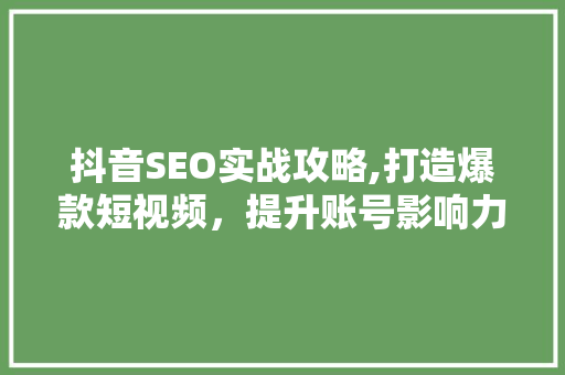 抖音SEO实战攻略,打造爆款短视频，提升账号影响力 百度SEO