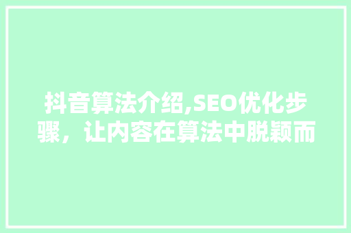 抖音算法介绍,SEO优化步骤，让内容在算法中脱颖而出