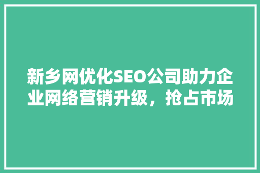 新乡网优化SEO公司助力企业网络营销升级，抢占市场先机 神马SEO