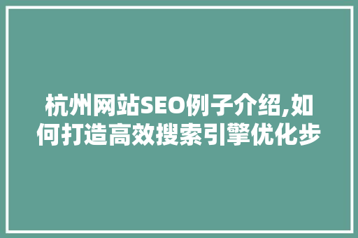 杭州网站SEO例子介绍,如何打造高效搜索引擎优化步骤
