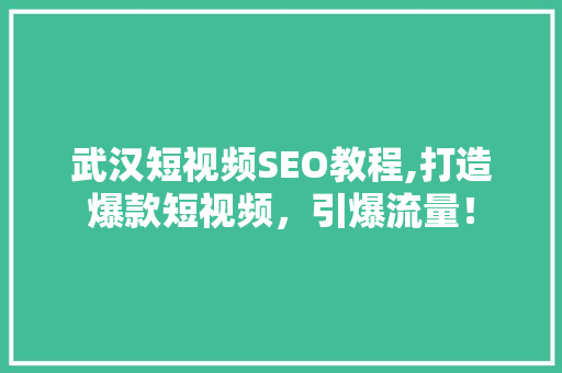 武汉短视频SEO教程,打造爆款短视频，引爆流量！ 神马SEO