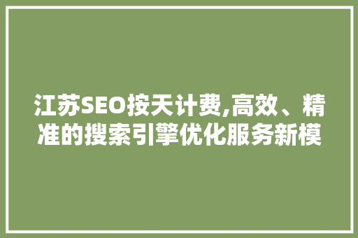江苏SEO按天计费,高效、精准的搜索引擎优化服务新模式 网站建设公司