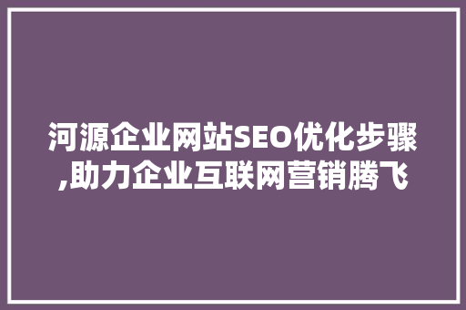 河源企业网站SEO优化步骤,助力企业互联网营销腾飞 百度SEO