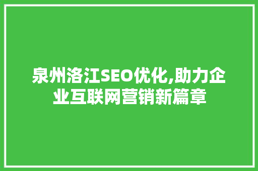 泉州洛江SEO优化,助力企业互联网营销新篇章 网站建设公司