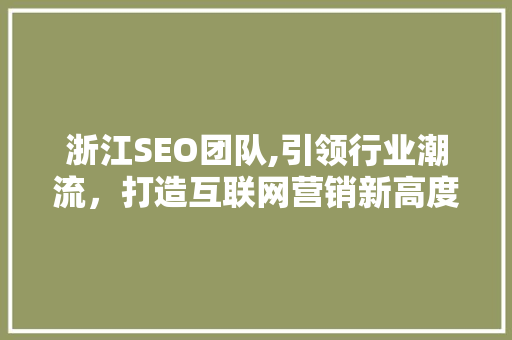 浙江SEO团队,引领行业潮流，打造互联网营销新高度 神马SEO