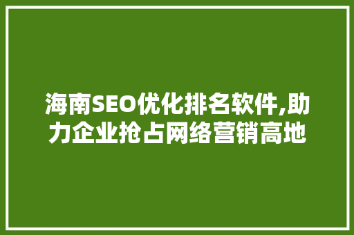 海南SEO优化排名软件,助力企业抢占网络营销高地 网站建设公司