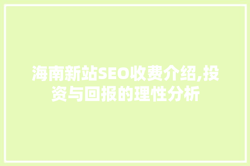 海南新站SEO收费介绍,投资与回报的理性分析 网站建设公司
