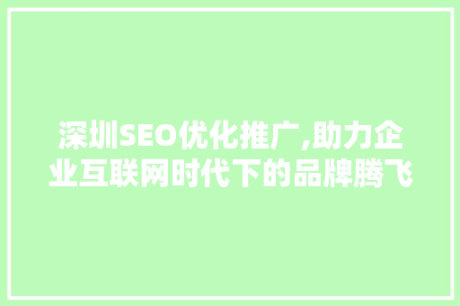 深圳SEO优化推广,助力企业互联网时代下的品牌腾飞 SEO关键词