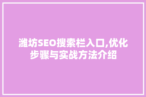 潍坊SEO搜索栏入口,优化步骤与实战方法介绍 必应SEO