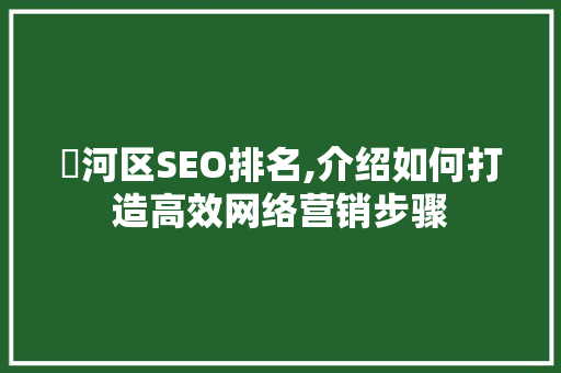 瀍河区SEO排名,介绍如何打造高效网络营销步骤 百度SEO