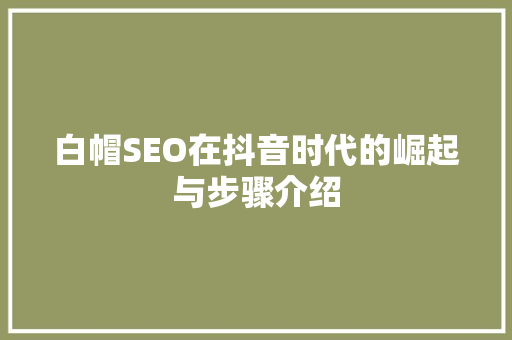 白帽SEO在抖音时代的崛起与步骤介绍 神马SEO