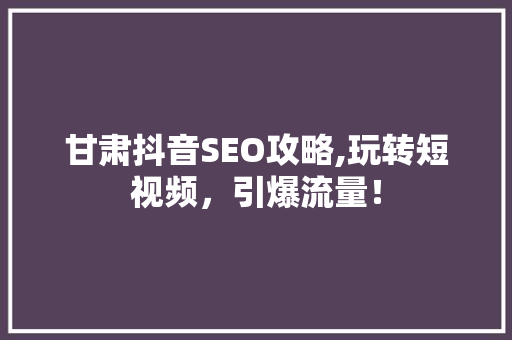 甘肃抖音SEO攻略,玩转短视频，引爆流量！