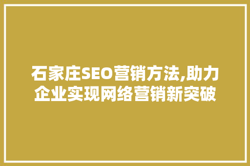 石家庄SEO营销方法,助力企业实现网络营销新突破