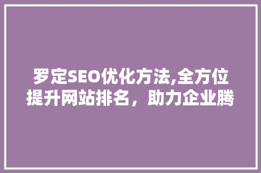 罗定SEO优化方法,全方位提升网站排名，助力企业腾飞 SEO关键词