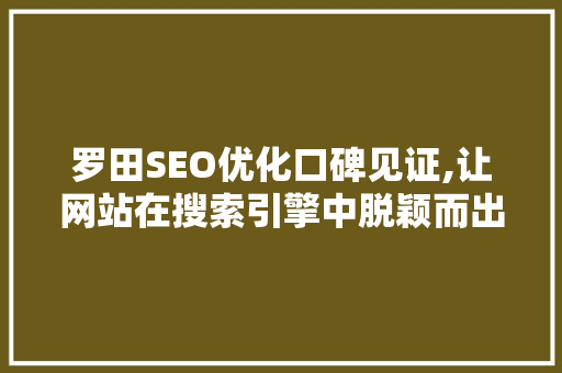 罗田SEO优化口碑见证,让网站在搜索引擎中脱颖而出 百度SEO