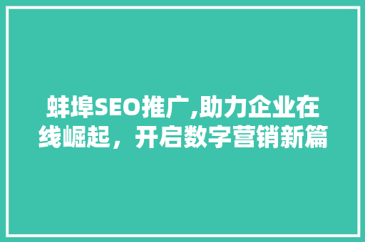 蚌埠SEO推广,助力企业在线崛起，开启数字营销新篇章 百度SEO