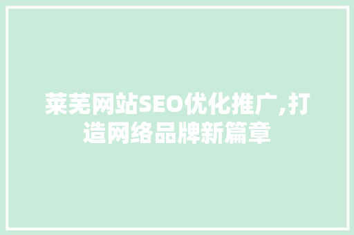 莱芜网站SEO优化推广,打造网络品牌新篇章 网站建设公司
