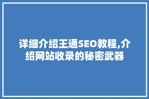 详细介绍王通SEO教程,介绍网站收录的秘密武器 必应SEO