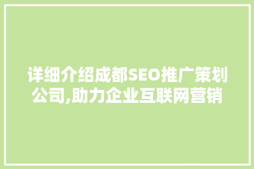 详细介绍成都SEO推广策划公司,助力企业互联网营销的智慧之选 必应SEO